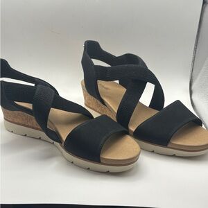 Dr. Scholl’s Barton Black Cork Wedge Sandals Women’s 8.5 NEW Comfort